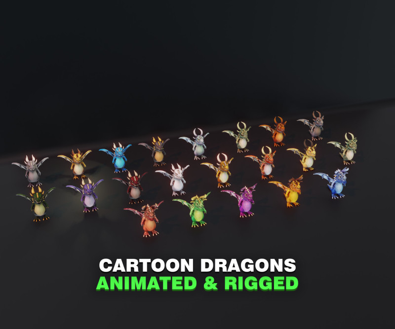 Cartoon Dragons 20 Stylized Dragons Pack 3D Model .c4d .max .obj .3ds .fbx .stl .blend 