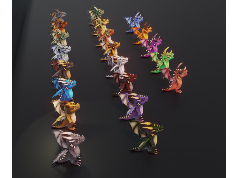 Cartoon Dragons 20 Stylized Dragons Pack 3D Model