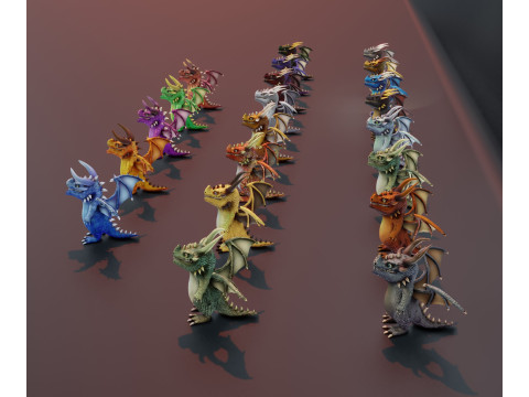 Cartoon Dragons 20 Stylized Dragons Pack 3D Model