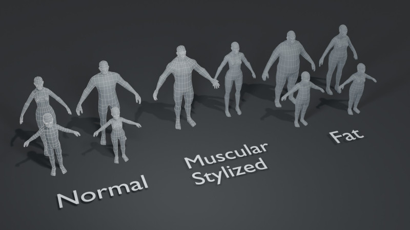 Human Body Base Mesh 10 Models Pack 1000 Polygons 3D Модель .c4d .max .obj .3ds .fbx .stl .blend 