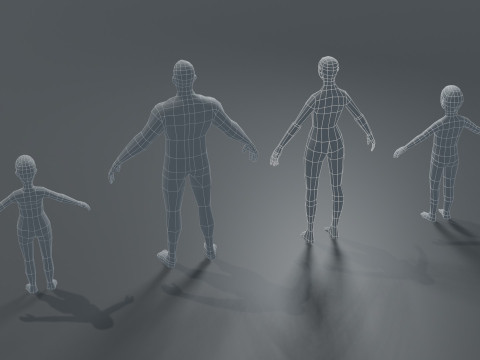 Human Body Base Mesh 10 Models Pack 1000 Polygons 3D Модель