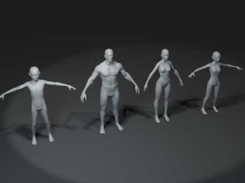 Human Body Base Mesh 10 Models Pack 10k Polygons 3D Model