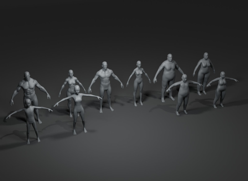 Human Body Base Mesh 10 Models Pack 20k Polygons 3D Model .c4d .max .obj .3ds .fbx .stl .blend 