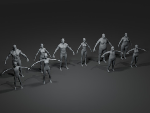 Human Body Base Mesh 10 Models Pack 20k Polygons 3D मॉडल