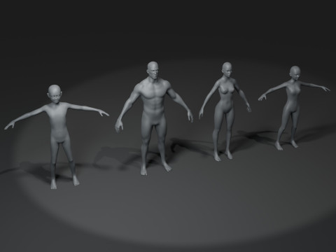 Human Body Base Mesh 10 Models Pack 20k Polygons 3D Model