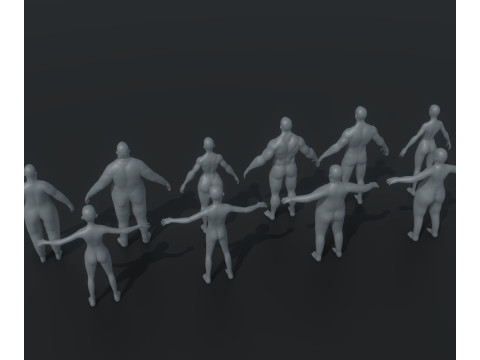 Human Body Base Mesh Animated and Rigged 20k Polygons 10 Models Pack 3D मॉडल