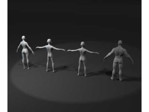 Human Body Base Mesh Animated and Rigged 20k Polygons 10 Models Pack 3D मॉडल