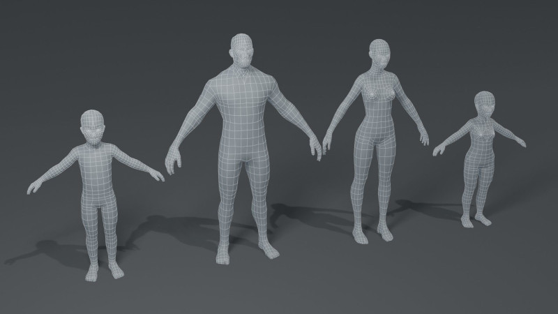 Human Body Base Mesh Family Pack 3D Модель .c4d .max .obj .3ds .fbx .stl .blend 