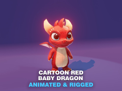Cartoon Baby Dragon Red 3D Model