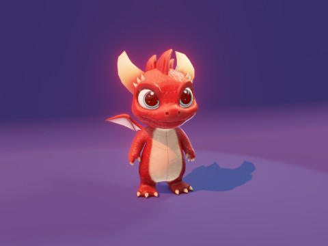 Cartoon Baby Dragon Red 3D 모델