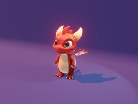 Cartoon Baby Dragon Red 3D 모델