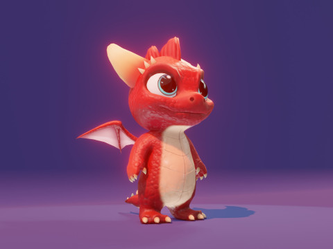 Cartoon Baby Dragon Red 3D 모델