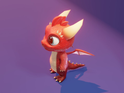 Cartoon Baby Dragon Red 3D 모델