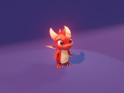 Cartoon Baby Dragon Red 3D 모델