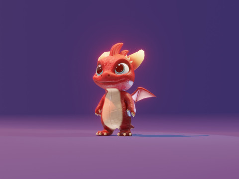 Cartoon Baby Dragon Red 3D 모델