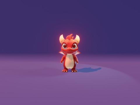 Cartoon Baby Dragon Red 3D 모델
