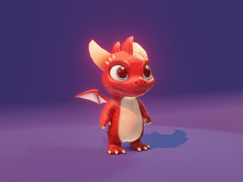Cartoon Baby Dragon Red 3D 모델