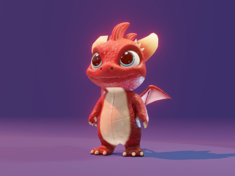 Cartoon Baby Dragon Red 3D 모델