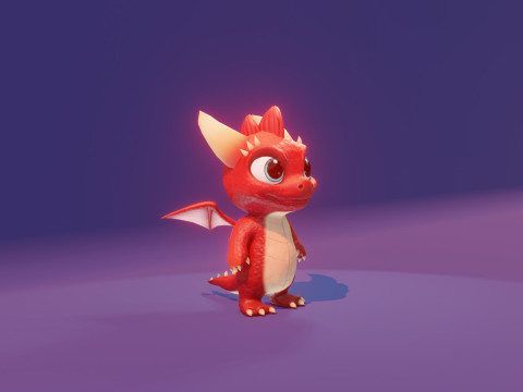 Cartoon Baby Dragon Red 3D 모델