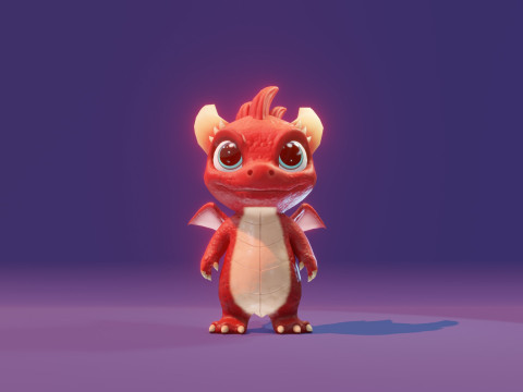 Cartoon Baby Dragon Red 3D 모델
