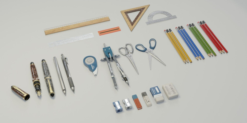 School Supplies Pack Model 3D .c4d .max .obj .3ds .fbx .stl .blend 