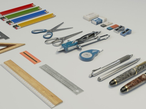 School Supplies Pack Model 3D