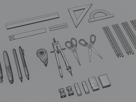 School Supplies Pack Model 3D