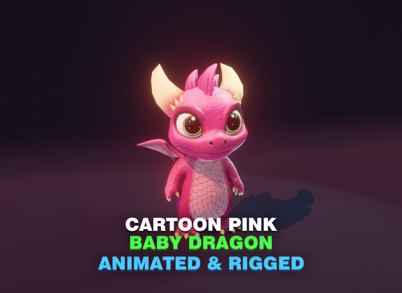 Cartoon Baby Dragon Pink 3D 모델 .c4d .max .obj .3ds .fbx .stl .blend 