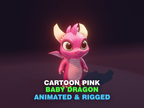 Cartoon Baby Dragon Pink 3D Model