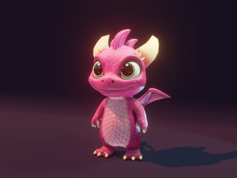 Cartoon Baby Dragon Pink 3D 모델