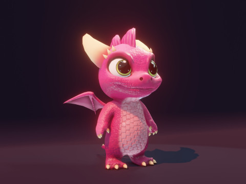 Cartoon Baby Dragon Pink 3D 모델