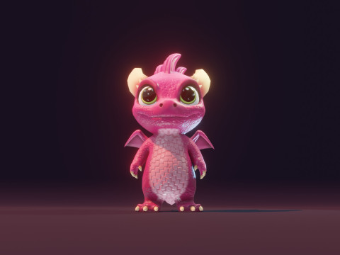 Cartoon Baby Dragon Pink 3D 모델