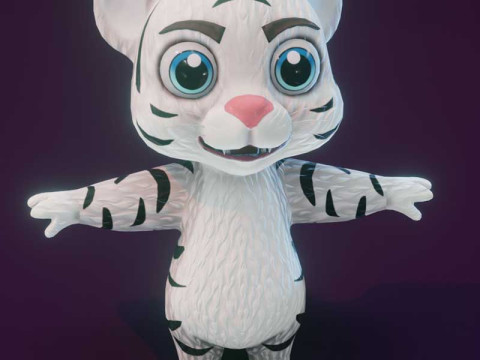 Cartoon White Tiger Animated Modello 3D