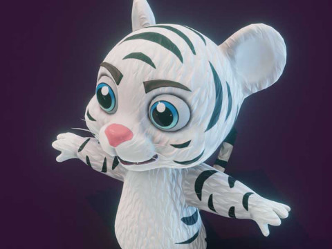 Cartoon White Tiger Animated Modello 3D