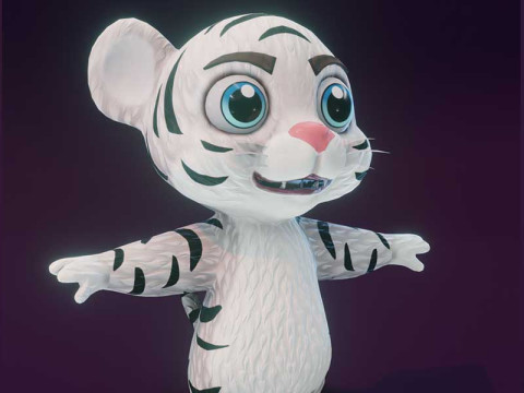 Cartoon White Tiger Animated Modello 3D