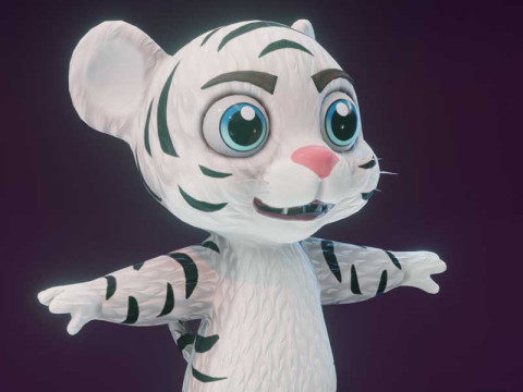 Cartoon White Tiger Animated Modello 3D