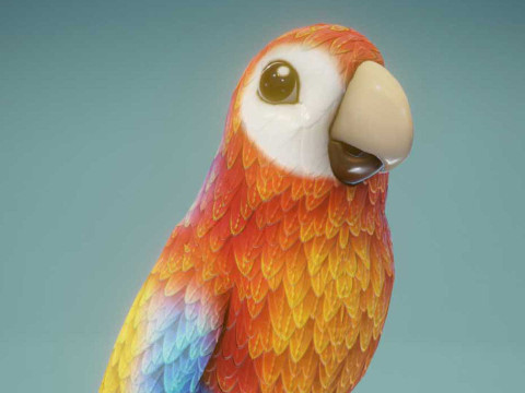 Cartoon Ara Parrot Red-Yellow-Blue Animated 3D Model