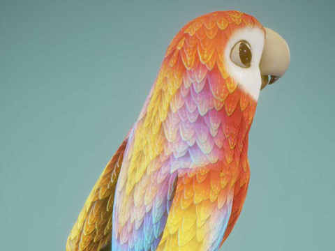 Cartoon Ara Parrot Red-Yellow-Blue Animated 3D Model