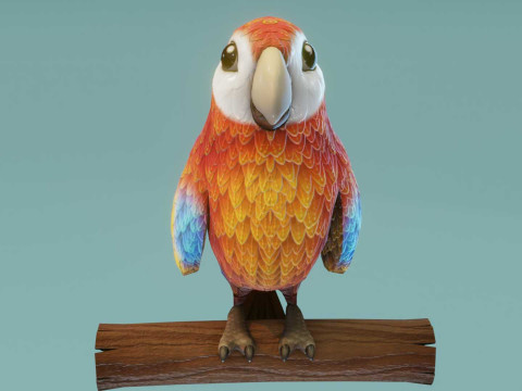 Cartoon Ara Parrot Red-Yellow-Blue Animated 3D Model