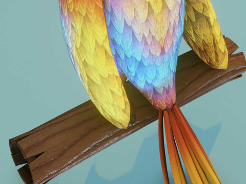 Cartoon Ara Parrot Red-Yellow-Blue Animated 3D Model