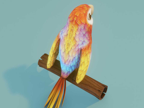 Cartoon Ara Parrot Red-Yellow-Blue Animated 3D Model