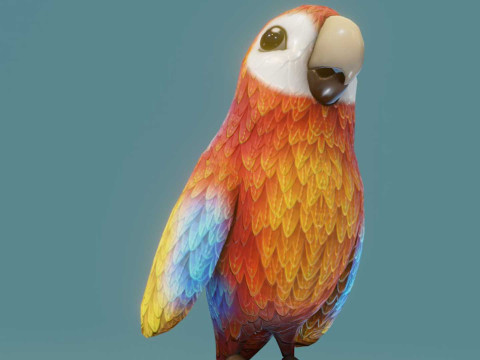Cartoon Ara Parrot Red-Yellow-Blue Animated 3D Model