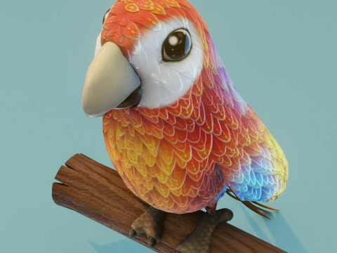 Cartoon Ara Parrot Red-Yellow-Blue Animated 3D Model