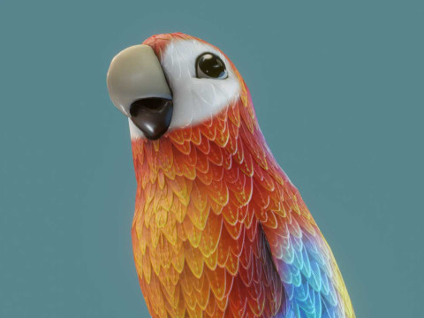 Cartoon Ara Parrot Red-Yellow-Blue Animated 3D Model