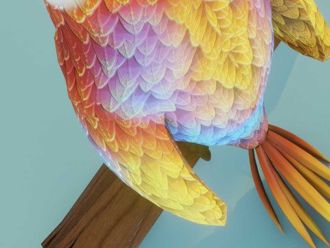 Cartoon Ara Parrot Red-Yellow-Blue Animated 3D Model