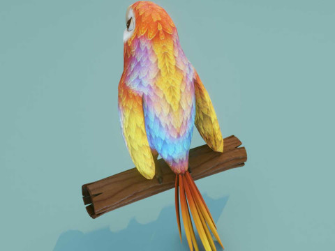Cartoon Ara Parrot Red-Yellow-Blue Animated 3D Model