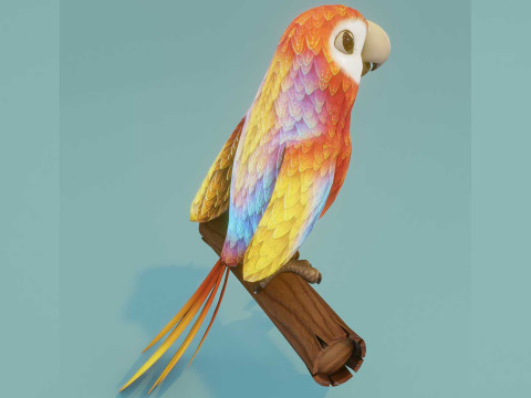 Cartoon Ara Parrot Red-Yellow-Blue Animated 3D Model