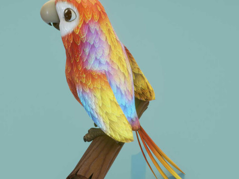 Cartoon Ara Parrot Red-Yellow-Blue Animated 3D Model