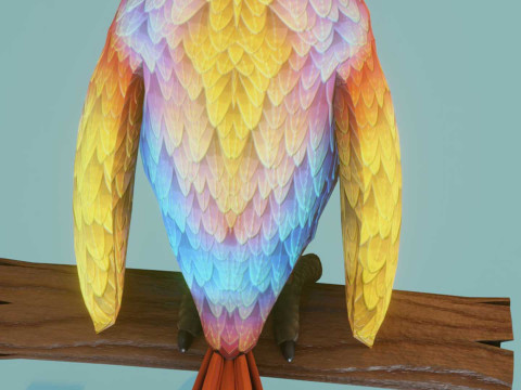 Cartoon Ara Parrot Red-Yellow-Blue Animated 3D Model