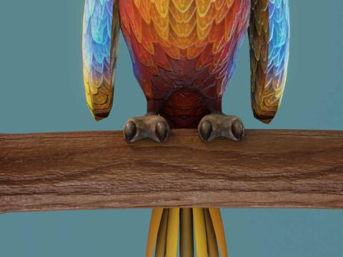 Cartoon Ara Parrot Red-Yellow-Blue Animated 3D Model